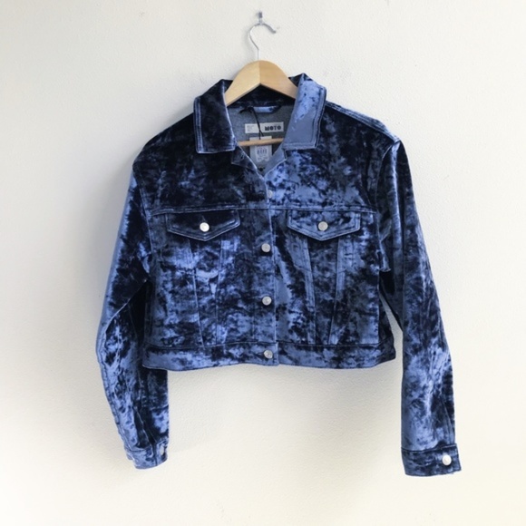 Topshop Jackets & Blazers - TOPSHOP : Blue Bonded Velvet Jacket Size 8 NWT